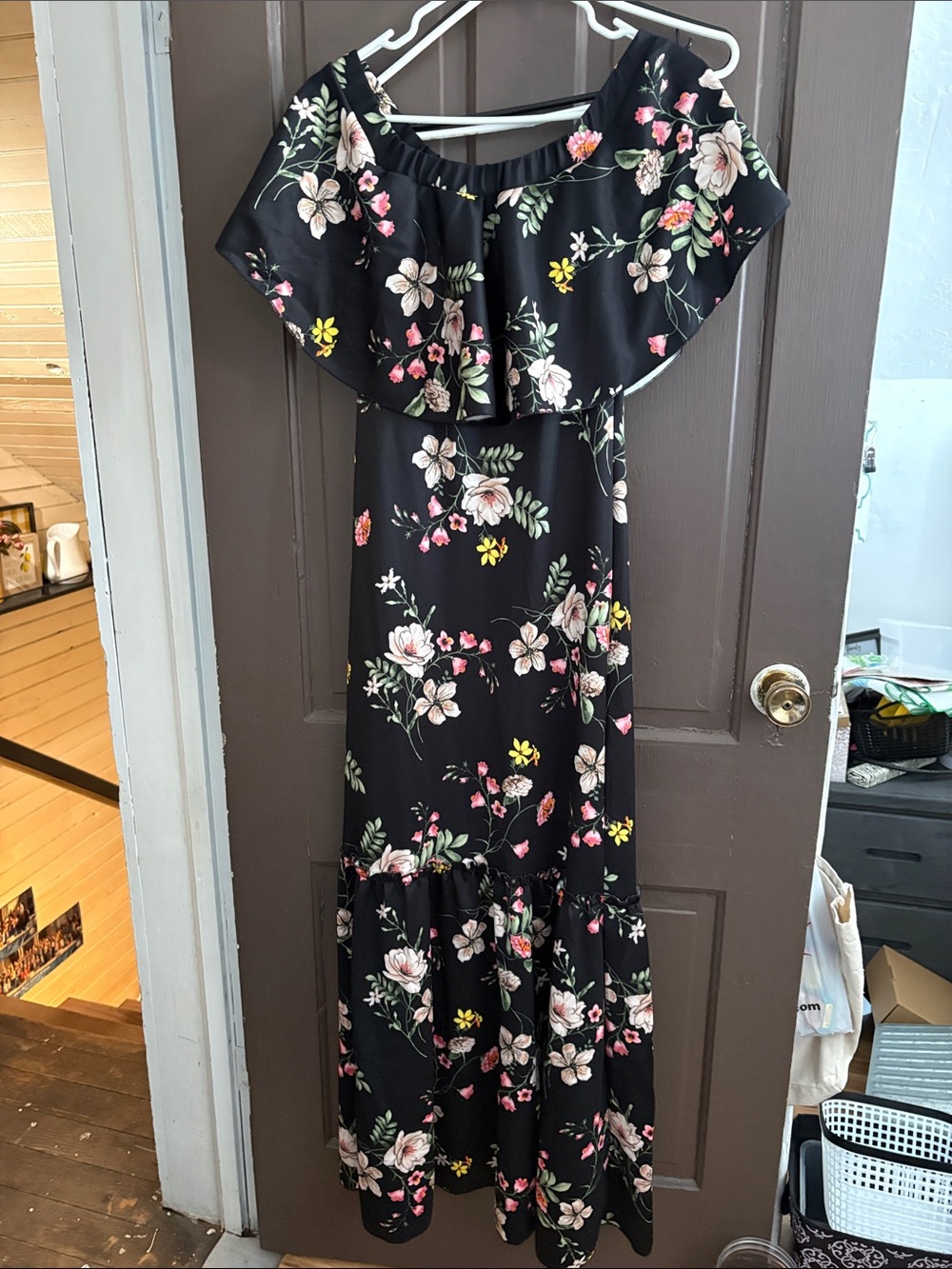 Black Floral Off-Shoulder Maxi Dress
